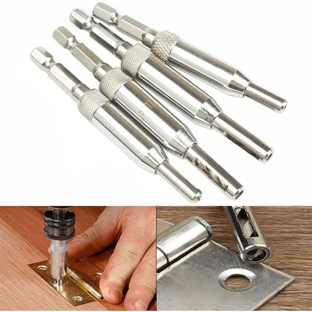 4-Piece Self-Centering Hinge Drill Bit Set – Woodworking