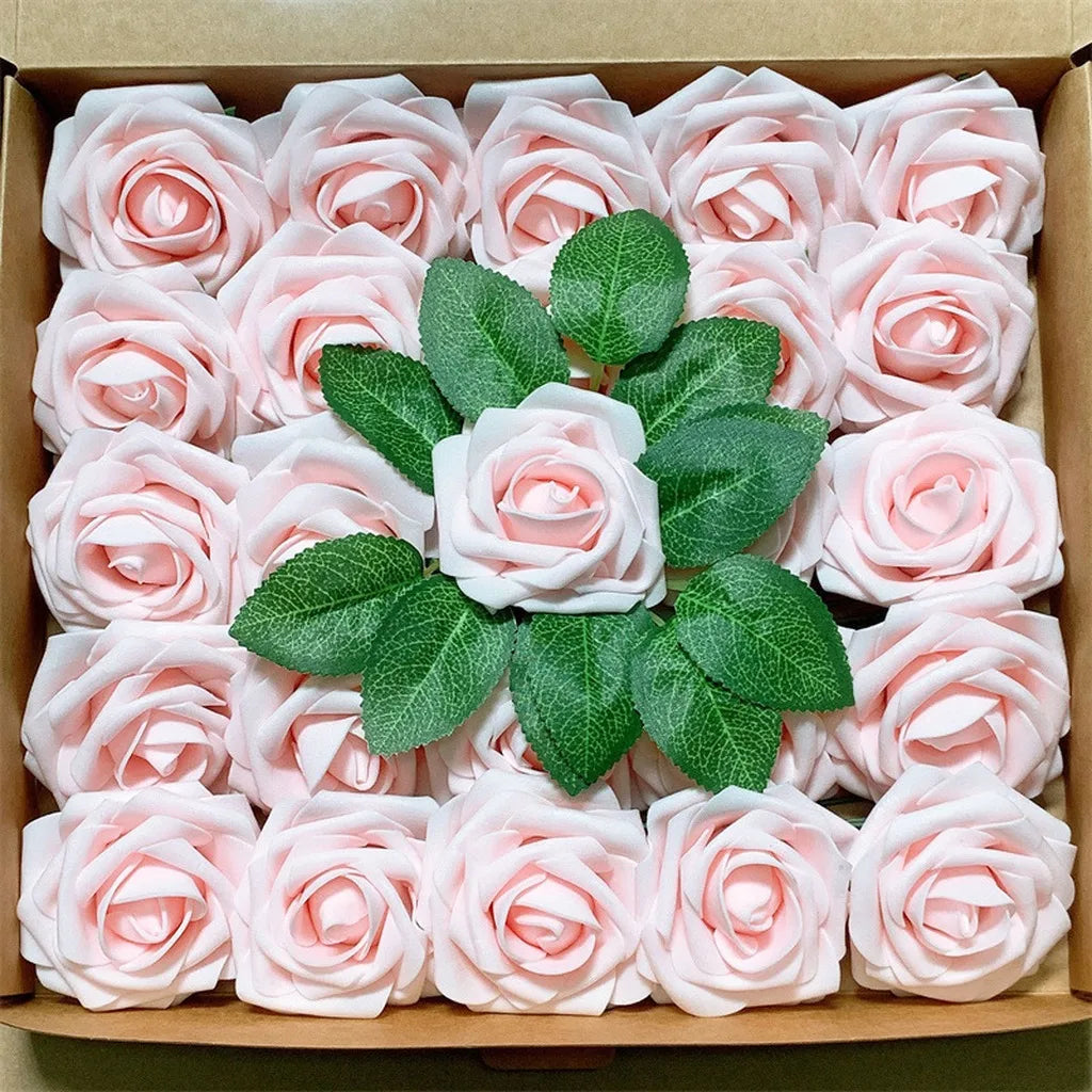 25-Piece PE Foam Artificial Roses with Stems – Fake Flower Décor