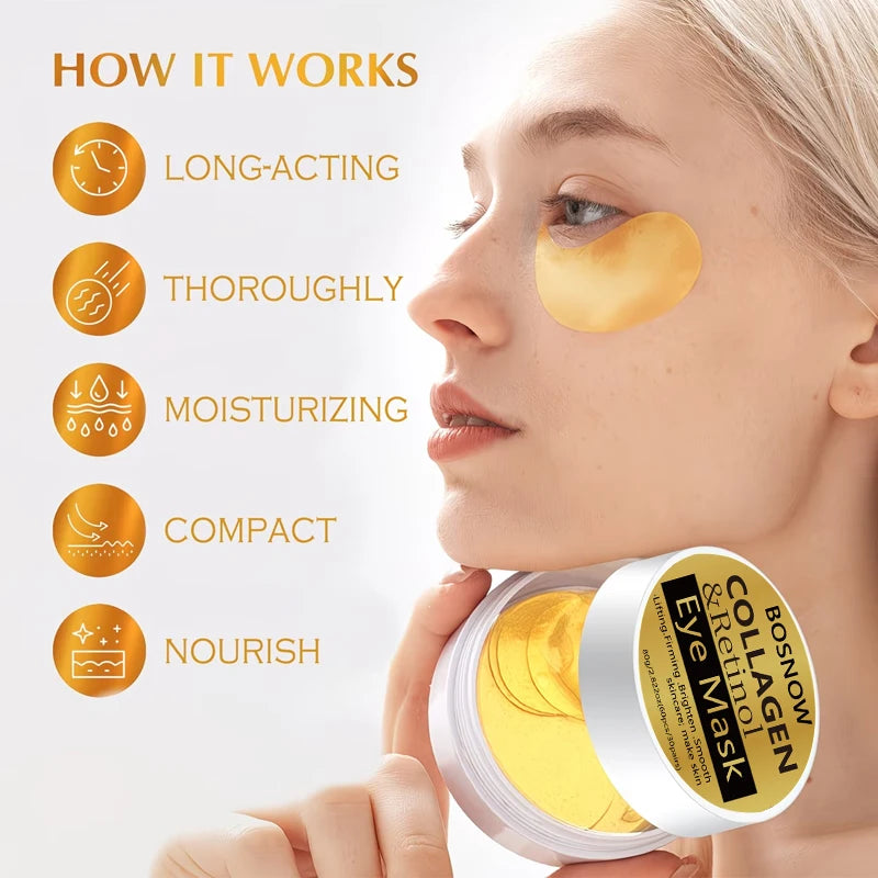 Bosnow 60pc Collagen & Retinol Gold Eye Masks | Firm & Hydrate