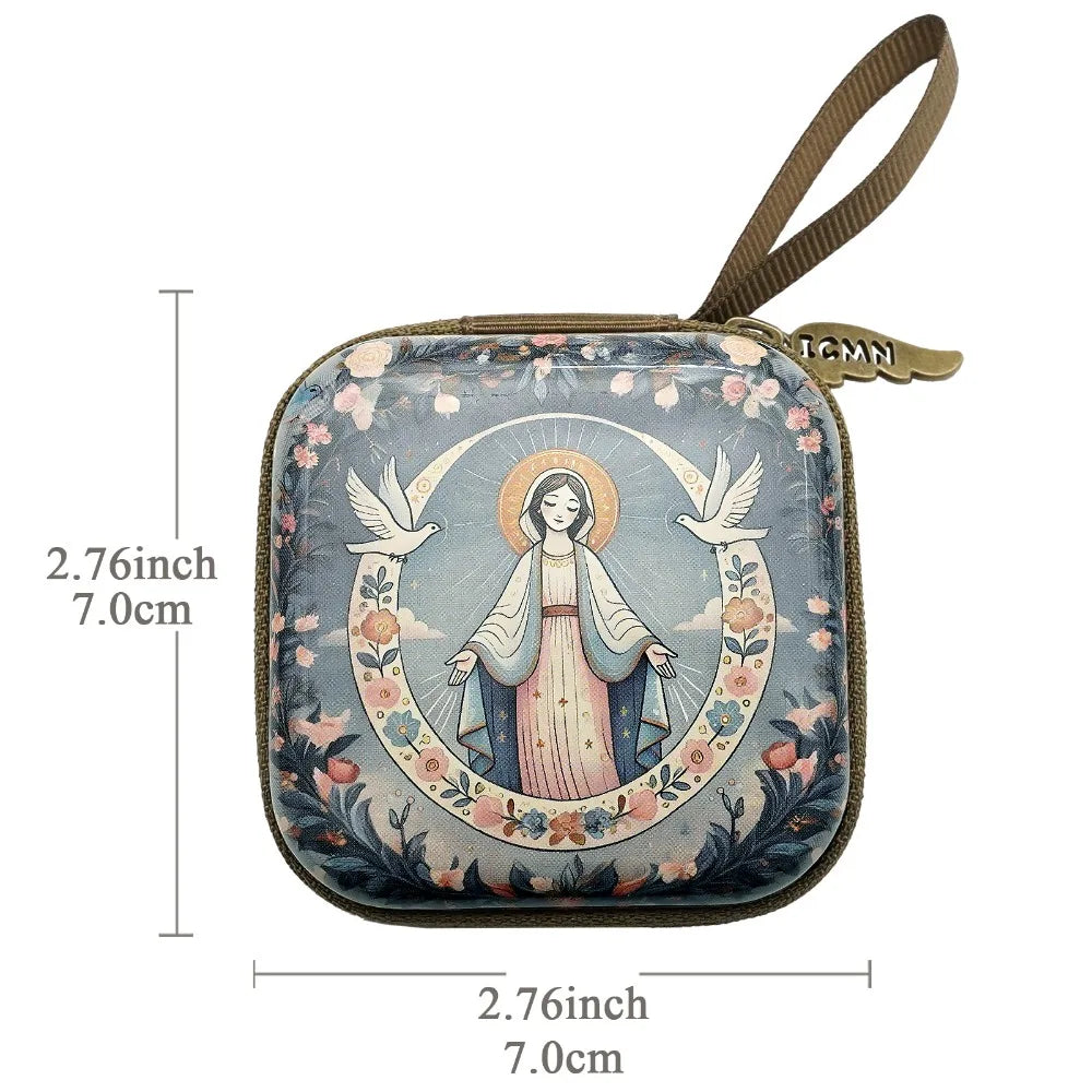 Virgin Mary Rosary Storage Bag – Zippered Prayer Pouch 7x7cm
