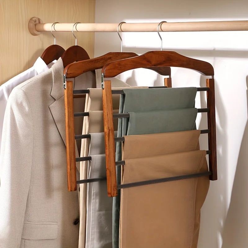 Solid Wood Multi-Tier Trouser & Coat Rack | Flocked Storage