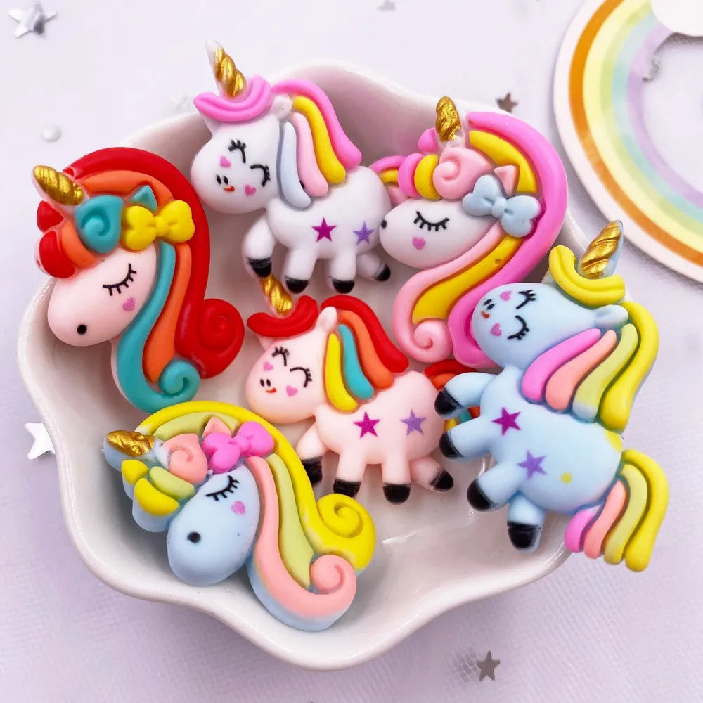 10PCS Kawaii Resin Unicorn Flatback Figurines | DIY Craft Décor