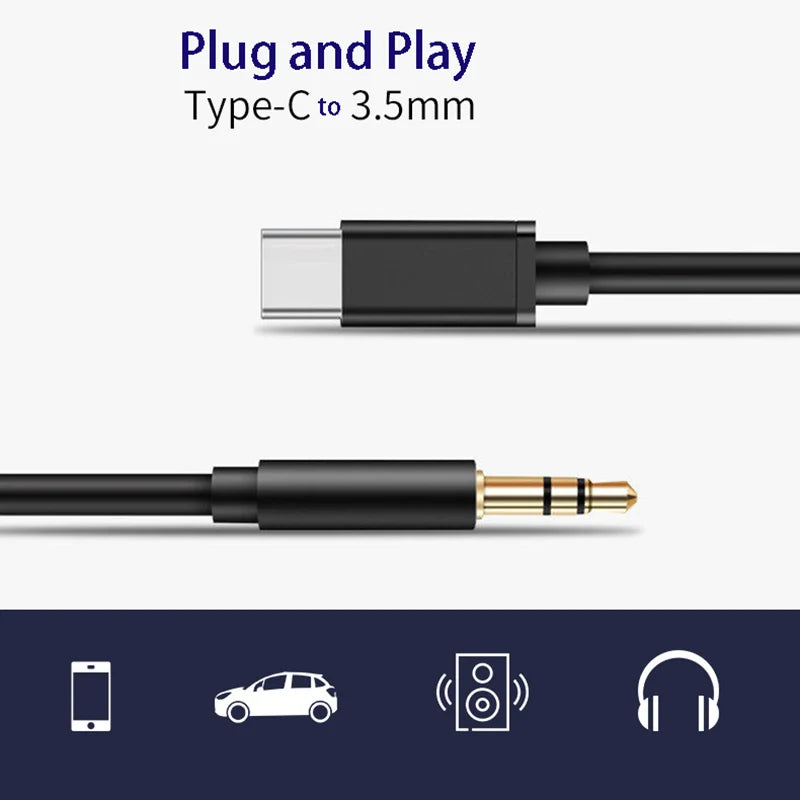 USB-C to 3.5mm AUX Audio Cable Converter | 1M Car & Phone