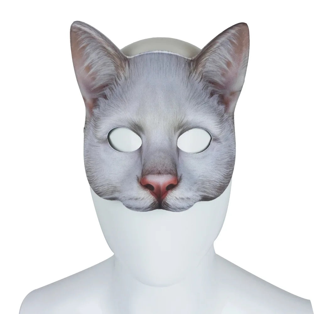 Lifelike Half Face Cat Mask – Unisex Halloween Cosplay Prop