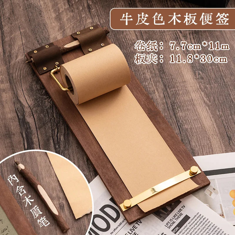 Retro Hangable Wooden Clip Note Board & Tearable Memo Roll
