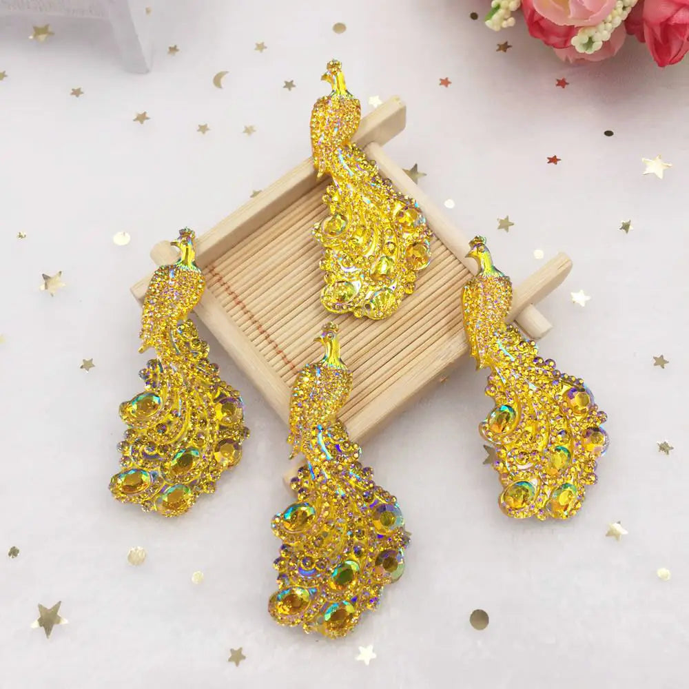 Peacock Resin Rhinestone Cabochon Appliqué | 5pcs DIY Craft