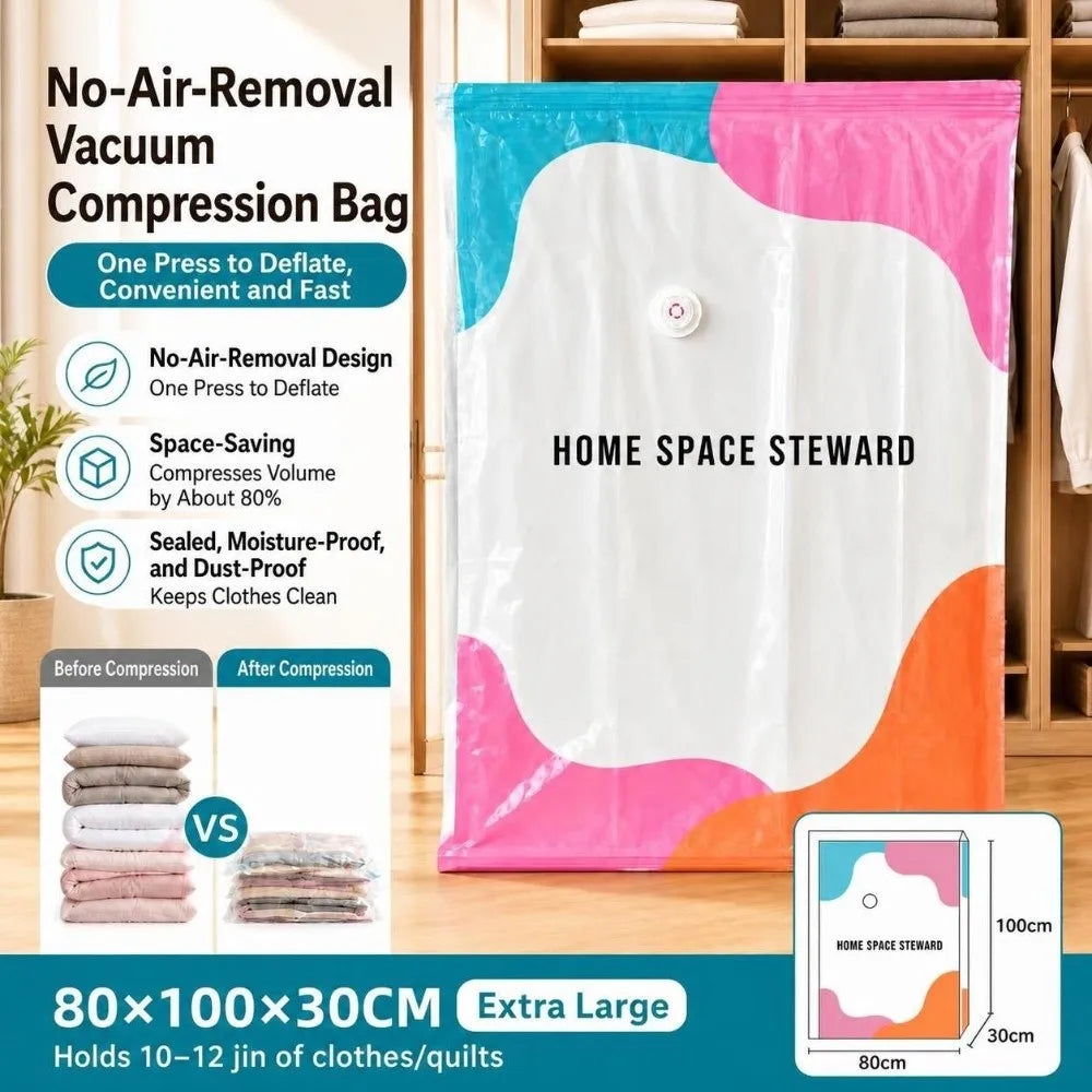No-Pump Vacuum Storage Bag | Large Press & Seal Compression