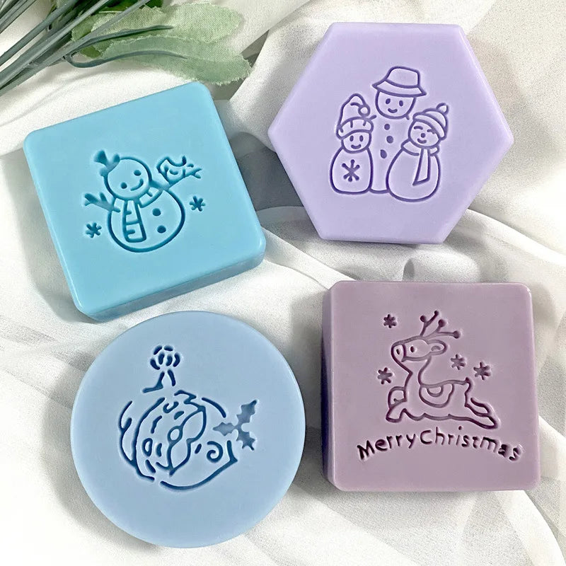 Christmas Acrylic Soap Stamp Set – Xmas Tree & Animal Designs