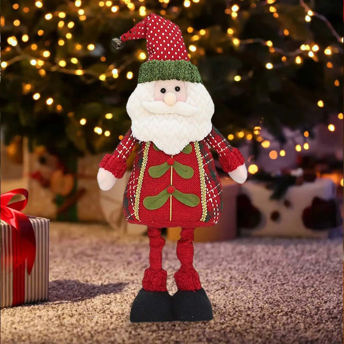 Stretch Legs Santa Claus Plush Figurine | Xmas Decor