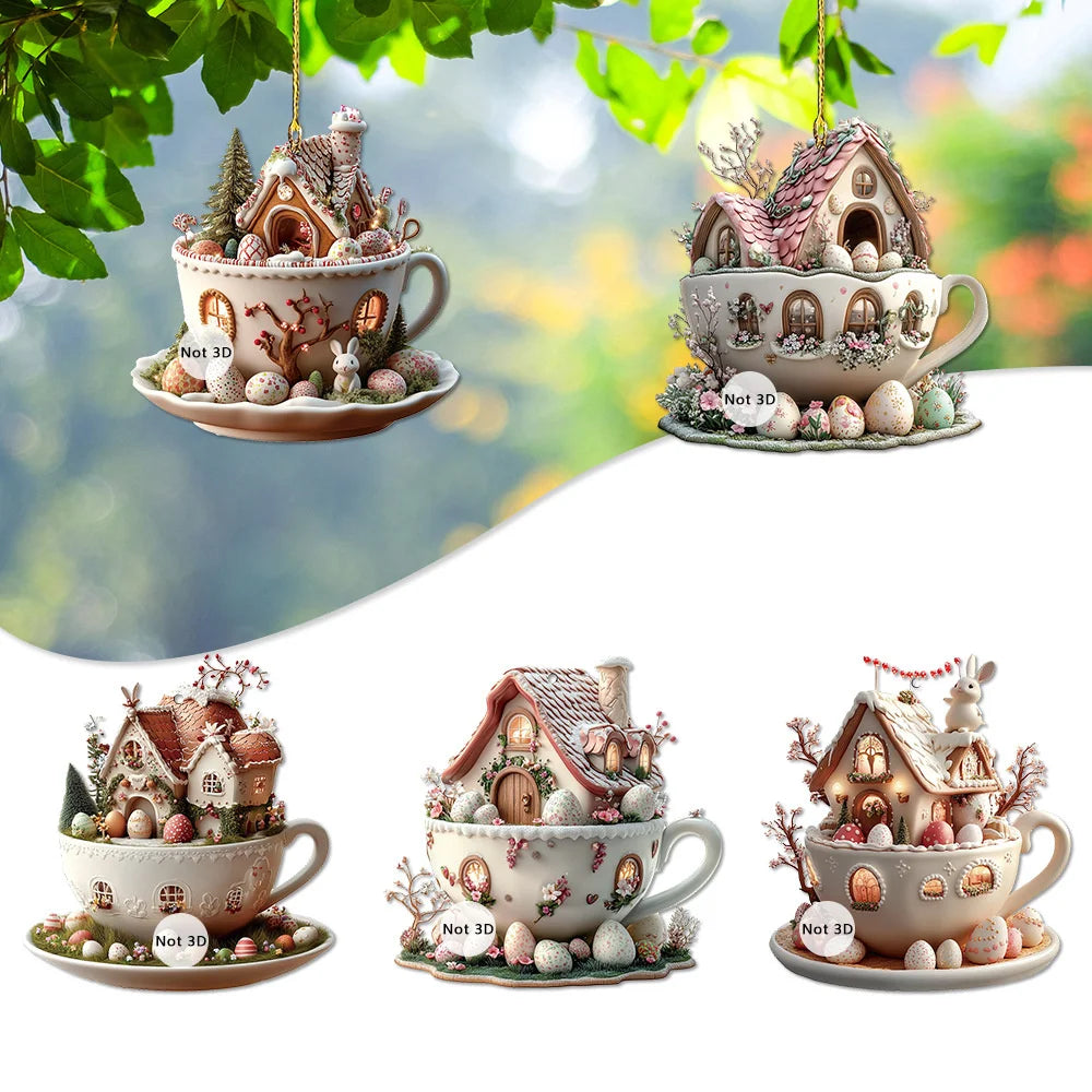 Easter Bunny Coffee Cup Acrylic Charm Pendant – Spring 2025