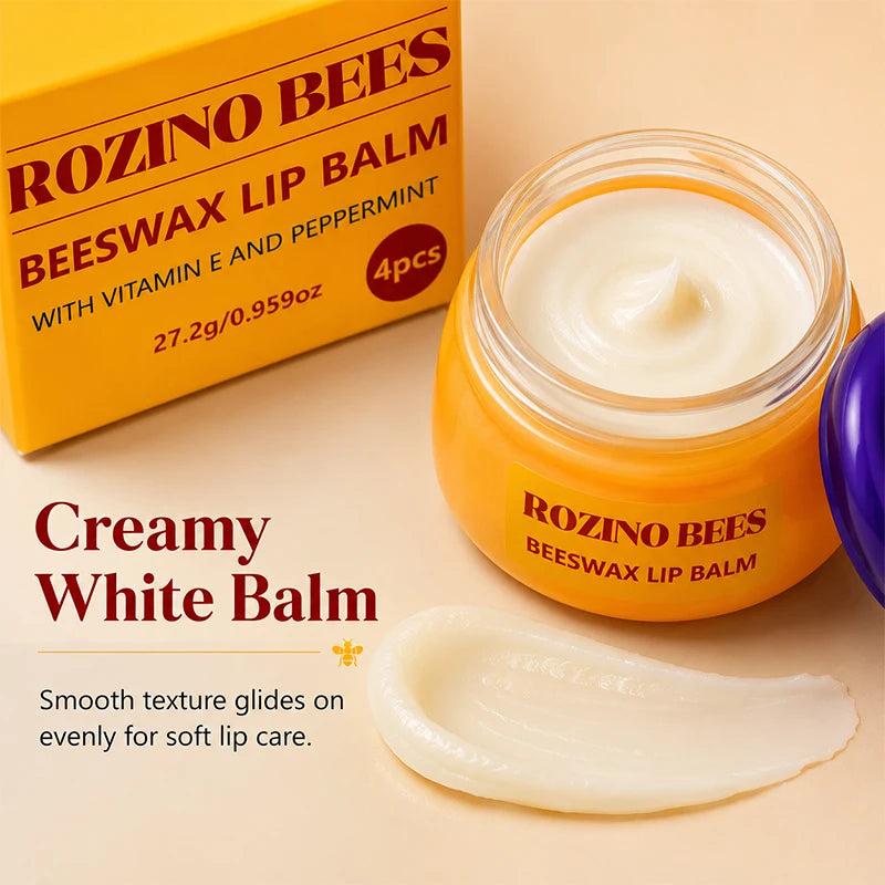 ROZINO 4-Piece Honey Pot Lip Balm Set – Beeswax & Vitamin E