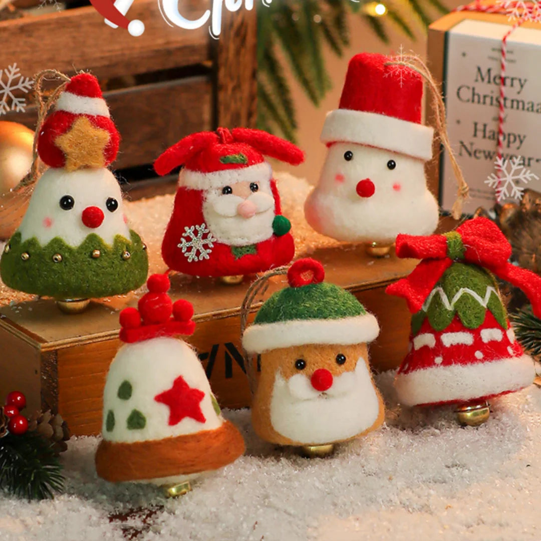Wool Felt Christmas Bell Ornaments – Santa & Snowman