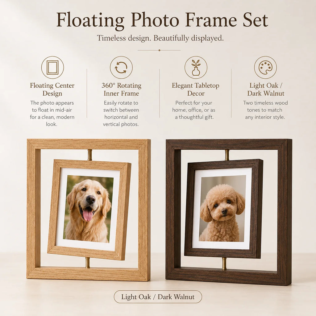 Double-Sided Rotating 7" Wooden Pet Photo Frame | Paw Print