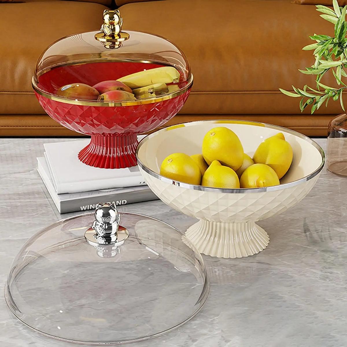 Kesoto Pedestal Fruit Bowl with Transparent Lid & Drainage