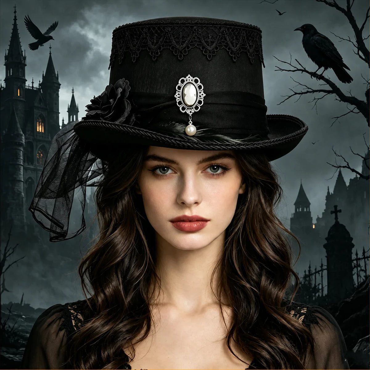 Gothic Top Hat | Black Lace Retro Costume Hat Halloween