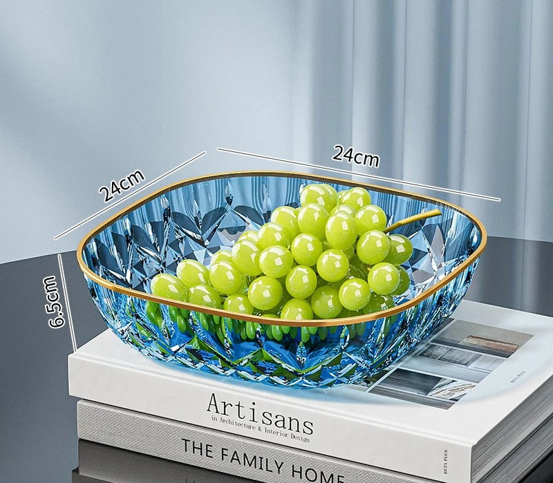 Square Transparent Serving Tray with Gold Edge – Snack & Fruit Plate