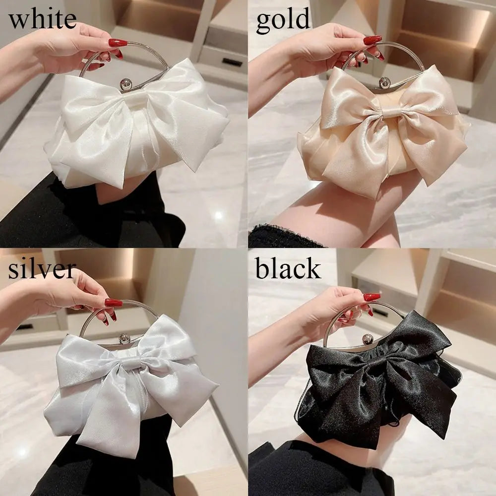 Gold Silk Bowknot Evening Clutch Bag | Wedding Banquet Purse