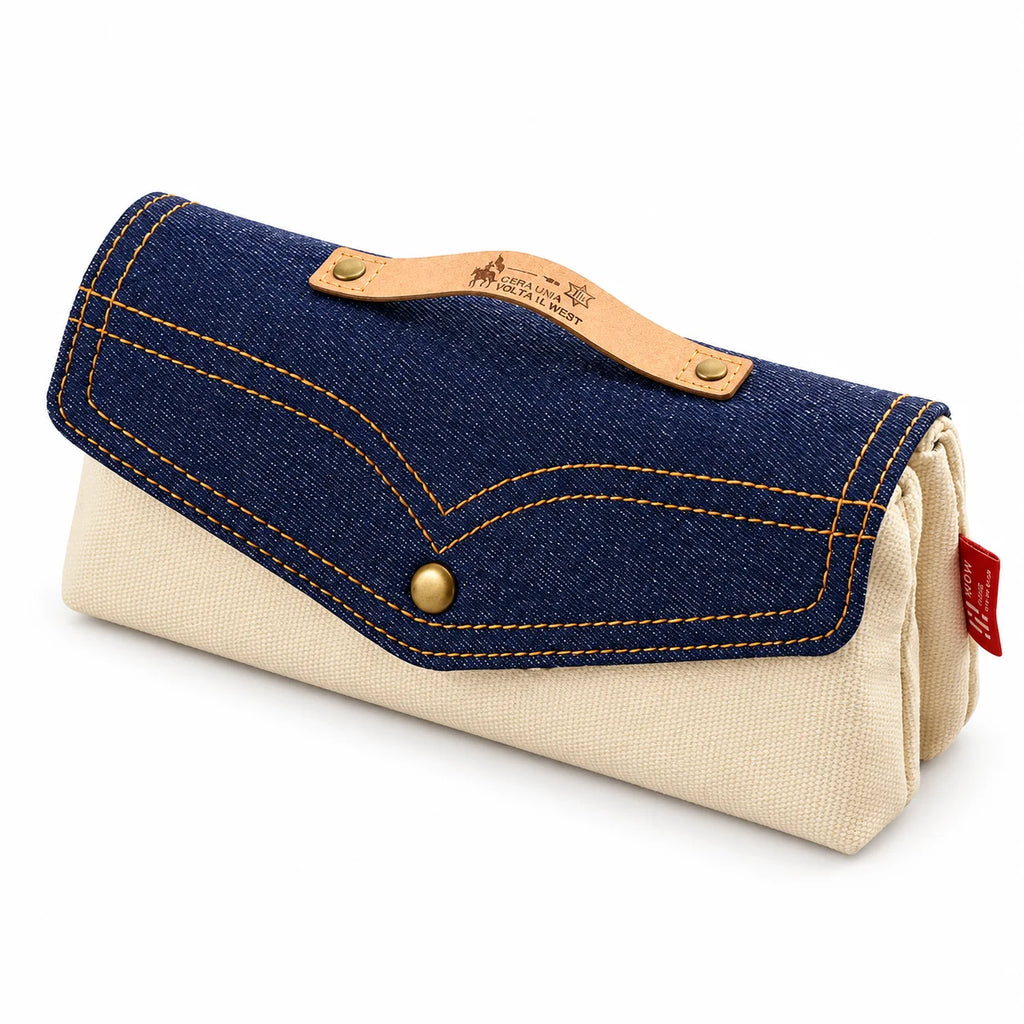 Vintage Denim Pencil Case – Large Capacity Double Layer Pouch