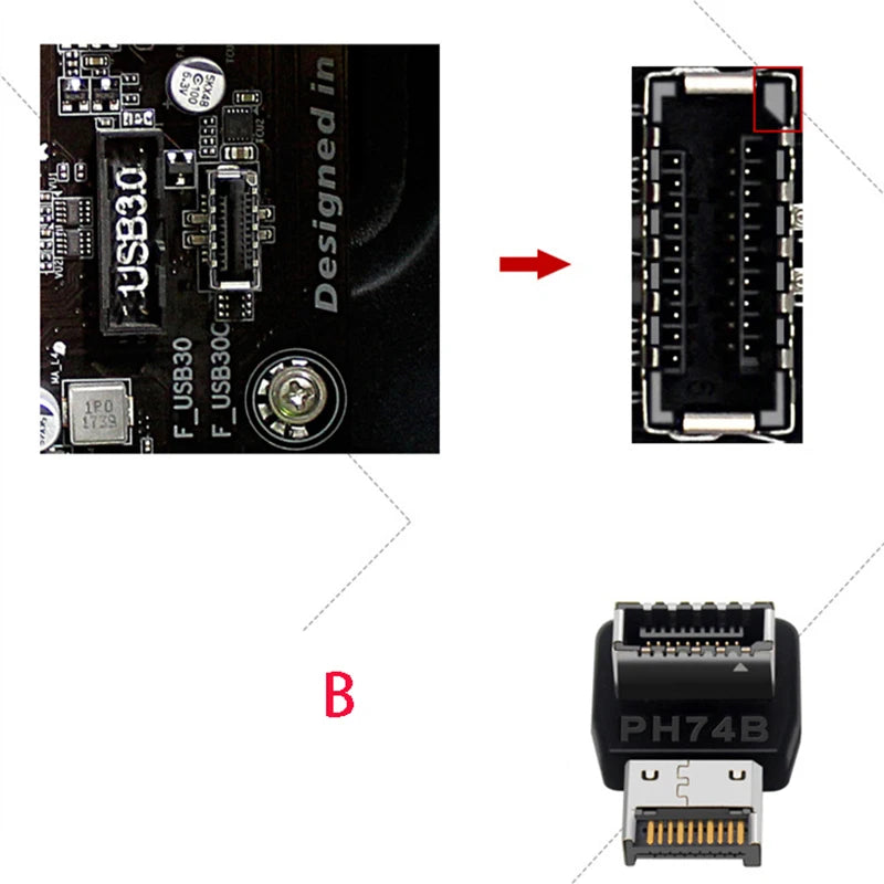 USB 3.1 Type E to Type C 90° Angled Front Panel Adapter
