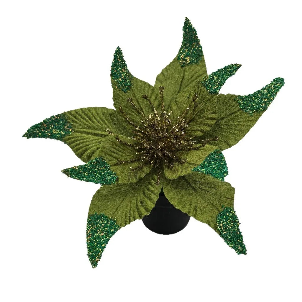 Velvet Flocked Glitter Artificial Christmas Flower Stem