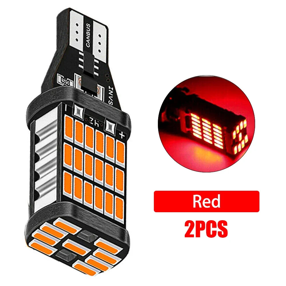 2PCS T15 LED Bulbs W16W 45-SMD 6000K Car Reverse Backup Light
