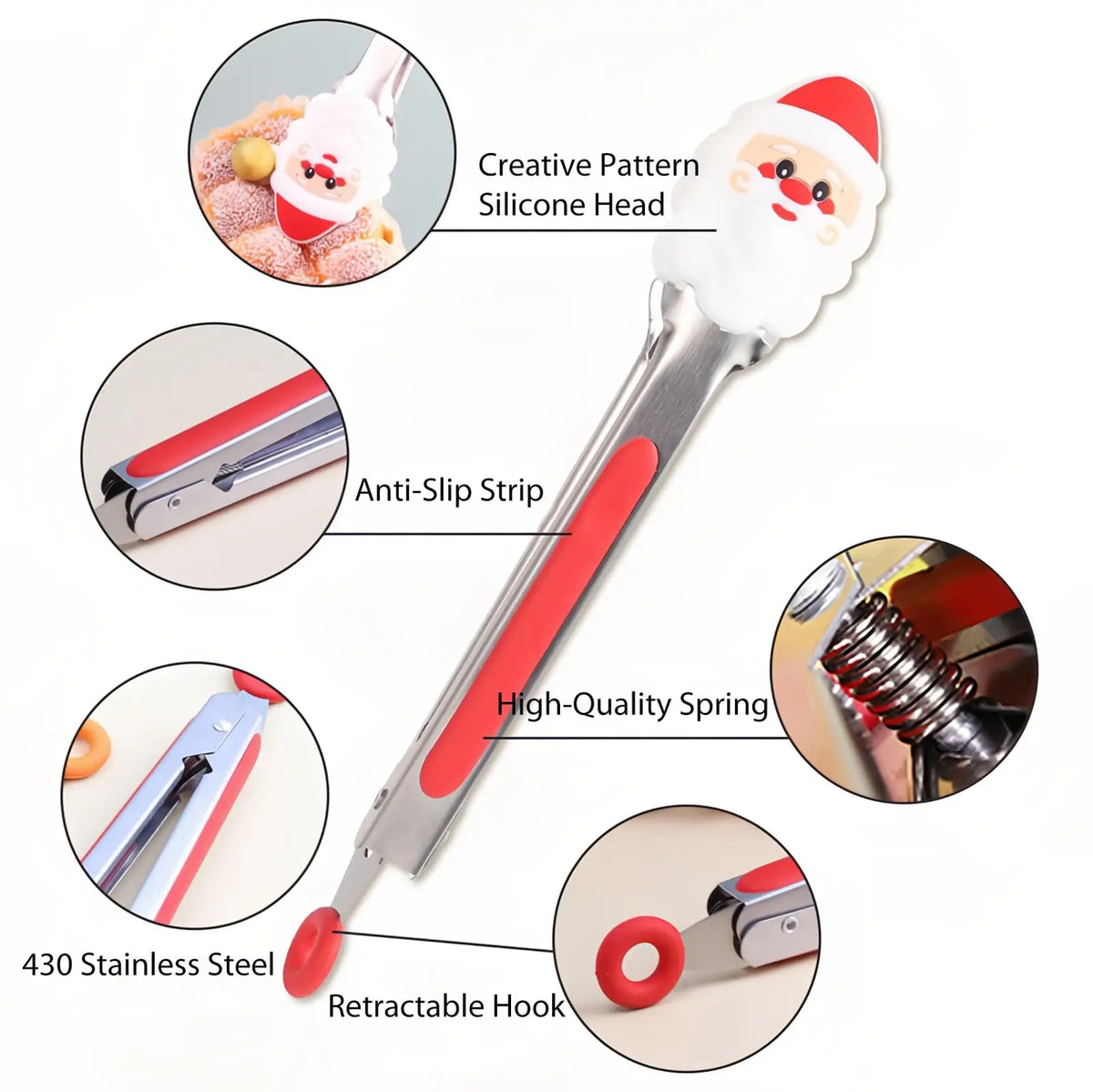 7-Inch Christmas Mini Food Tongs – Festive Serving Clamps Set