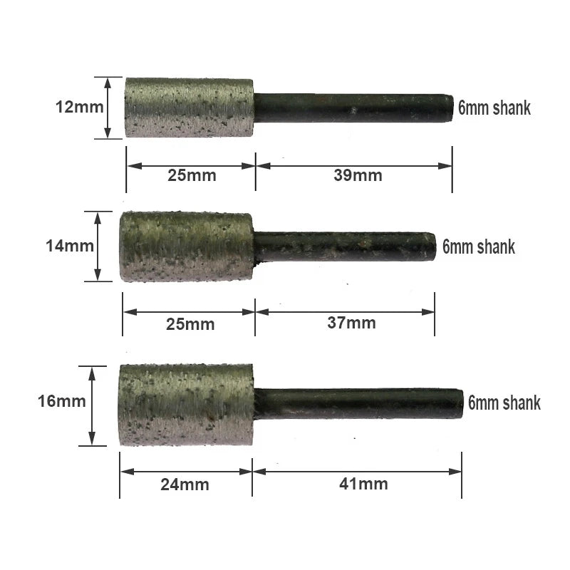 6-Piece Sintered Diamond Grinding Heads – OD 6–16mm Stone Carving
