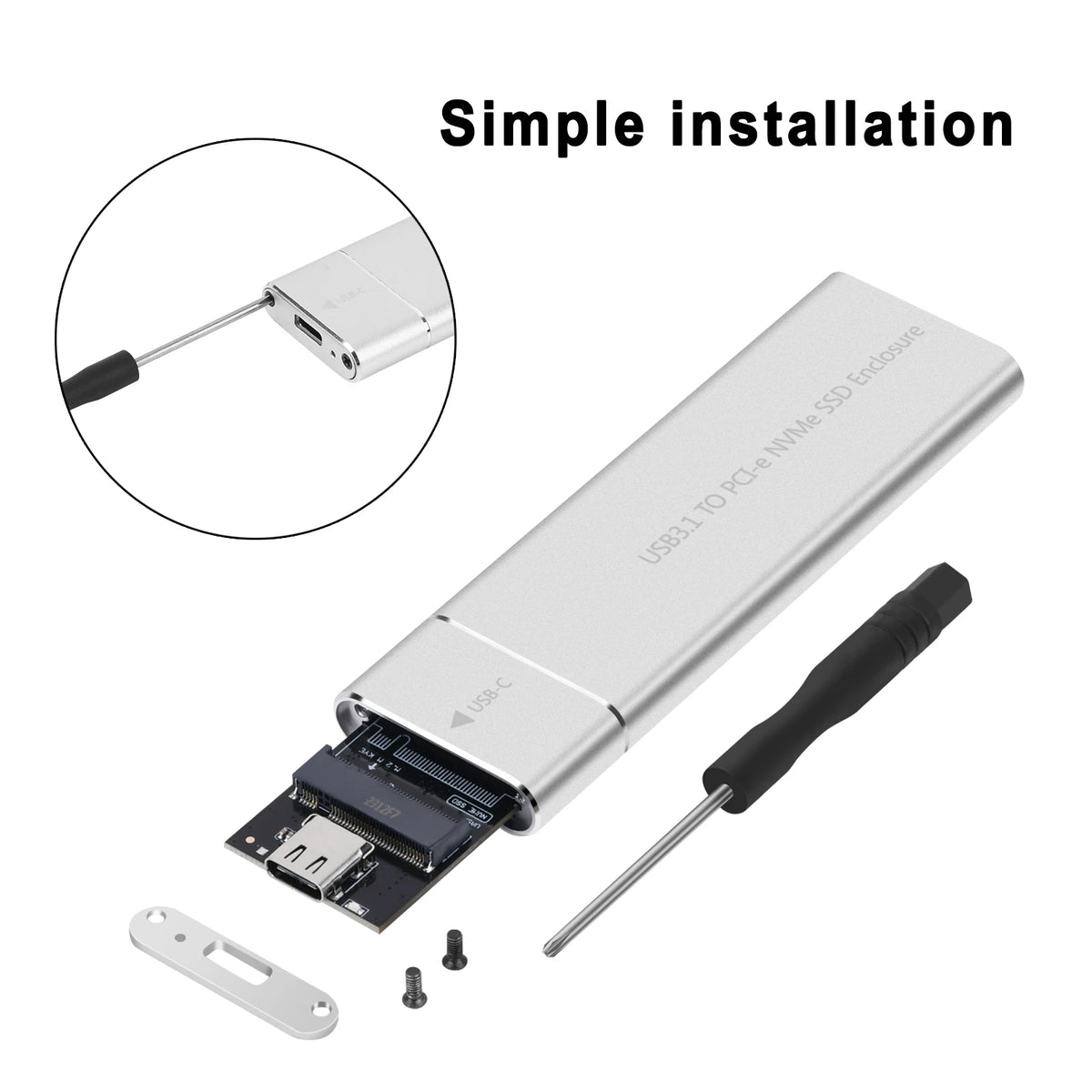 M.2 NVMe SSD Enclosure 2230–2280 USB-C 10Gbps Aluminum Case