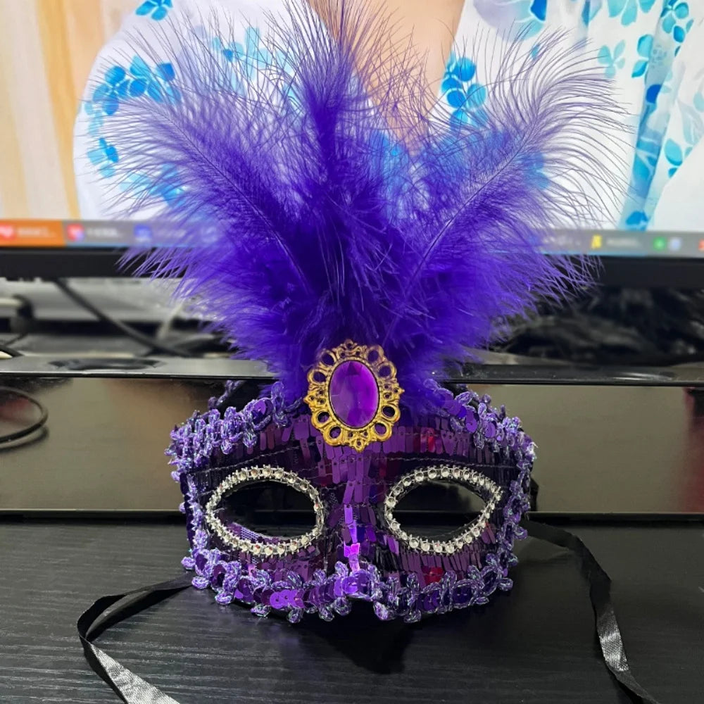 Princess Feather Venetian Masquerade Half Face Mask