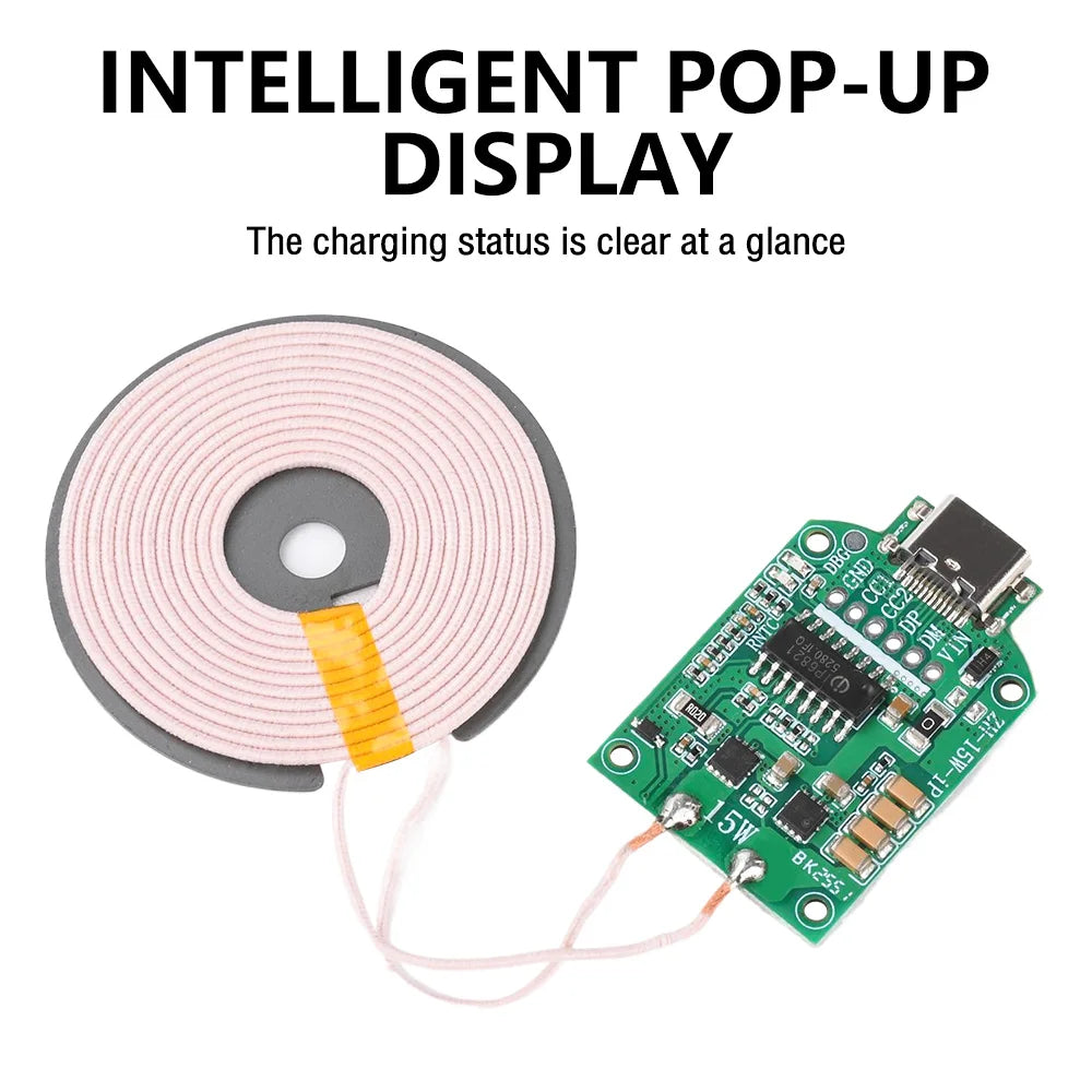 15W Wireless Charging Module – Type-C, 5V/9V/12V, Pop-Up Display