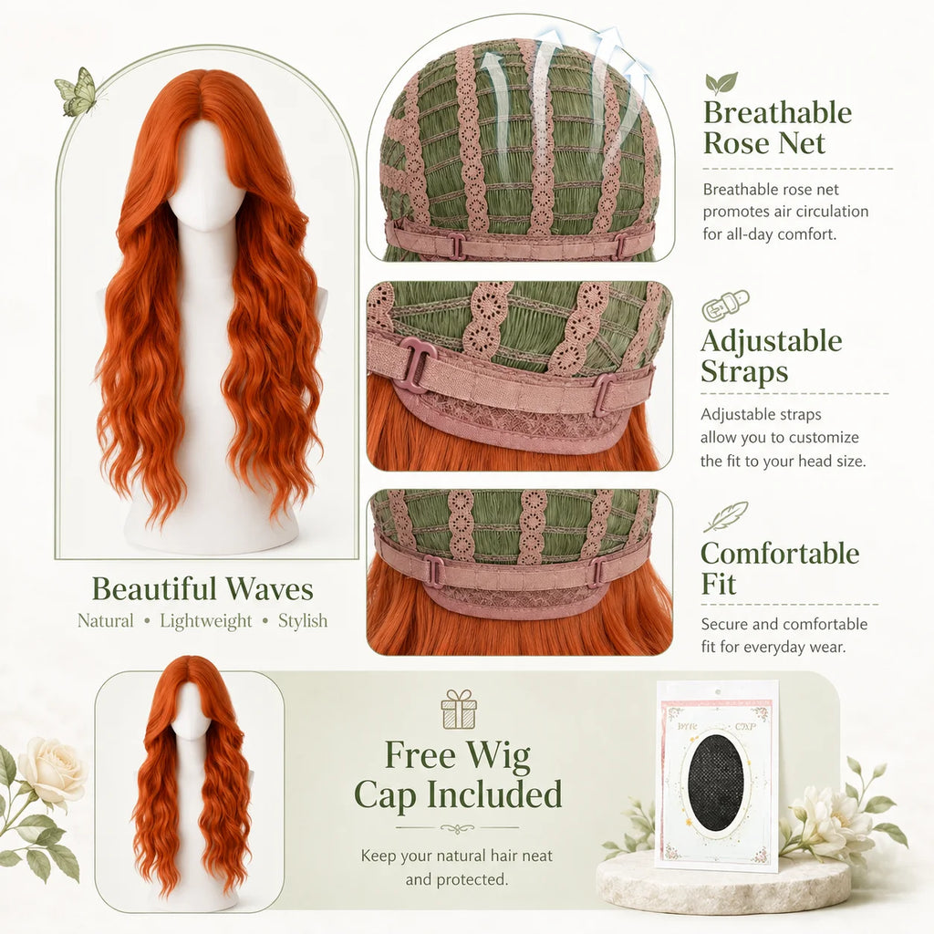 Dirty Orange Long Curly Cosplay Wig with Bangs | Full Headpiece