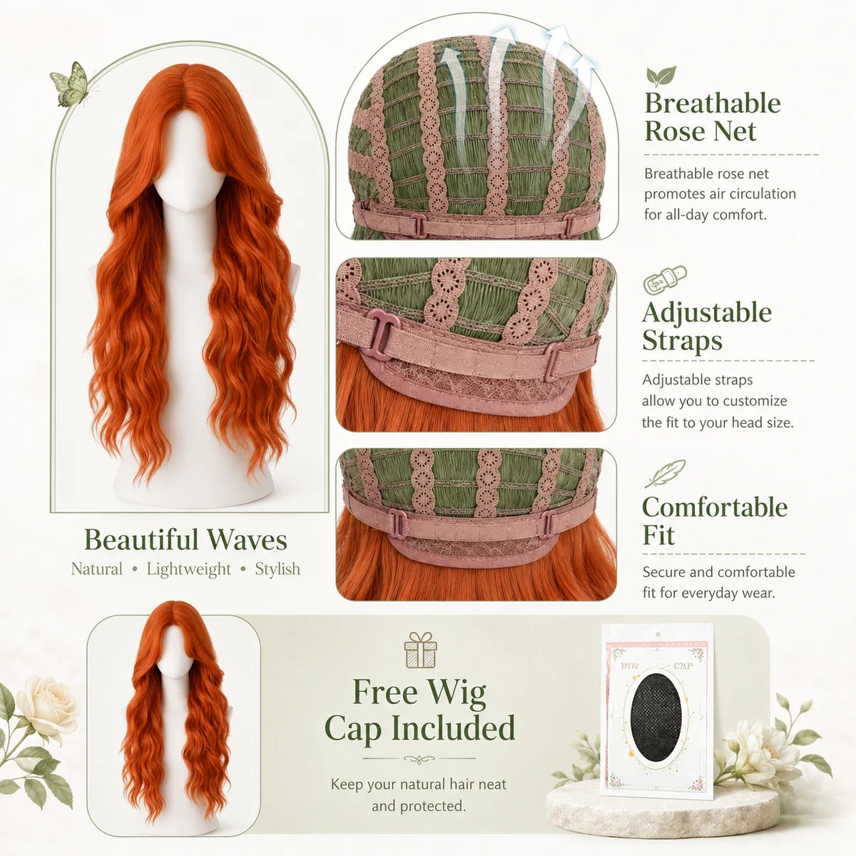 Dirty Orange Long Curly Cosplay Wig with Bangs | Full Headpiece