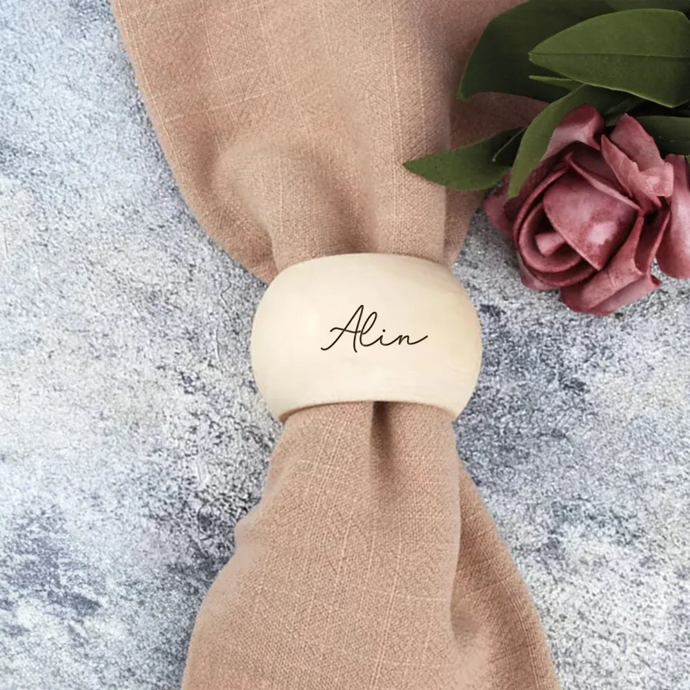 Personalized Engraved Wooden Napkin Rings – Custom Name Gift