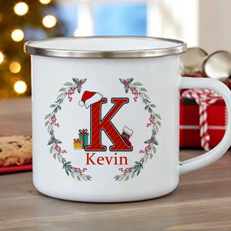 Personalized Initial Christmas Enamel Mug | Xmas Gift
