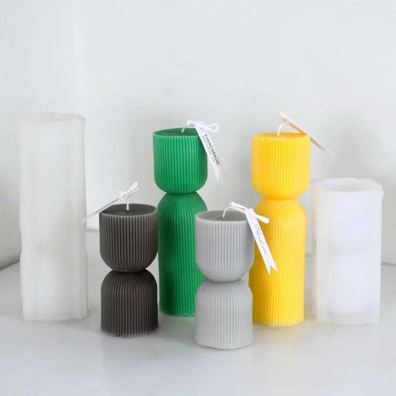 3D Striped Cylinder Silicone Mold for Candles, Soap & Resin