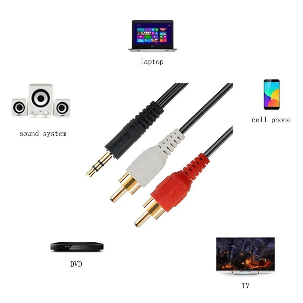 1M 3.5mm to 2 RCA Male Stereo Audio AUX Cable – 1 Metre