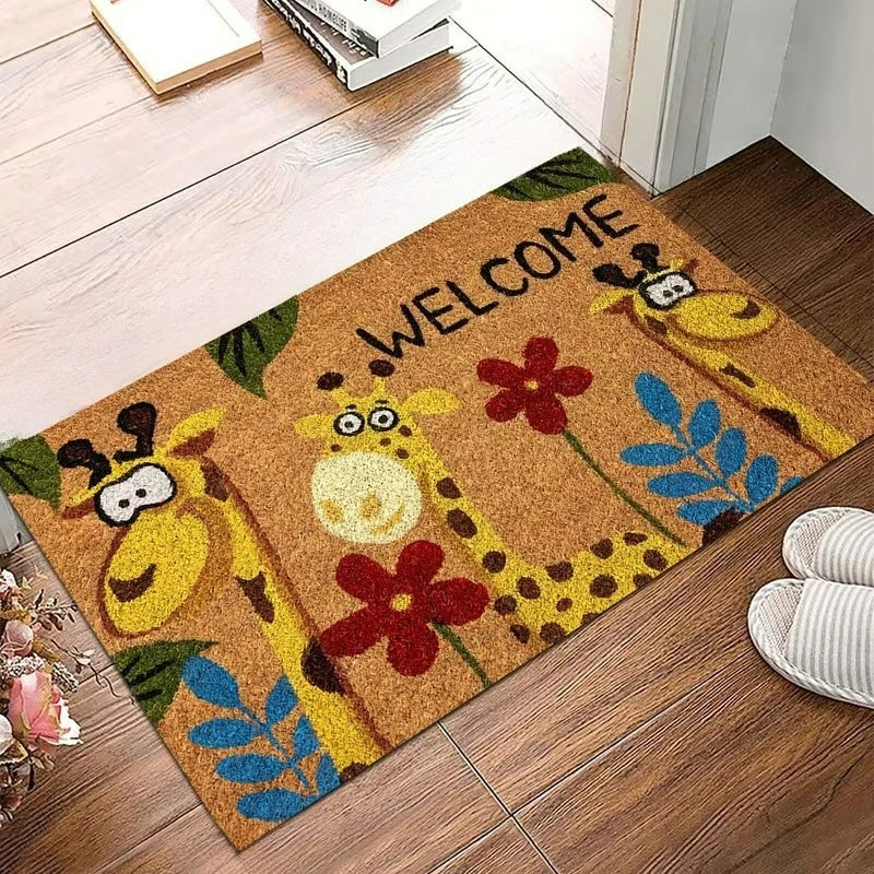 Welcome Home Fawn & Floral Non-Slip Entryway Rug | Indoor/Outdoor
