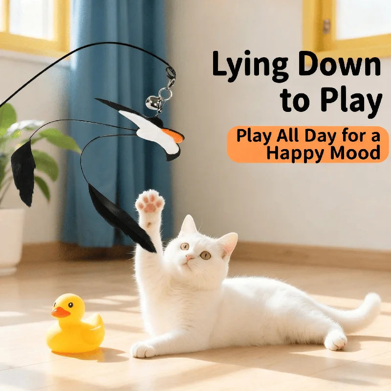 Cat Feather Teaser Wand Toy with Bells – Interactive Play