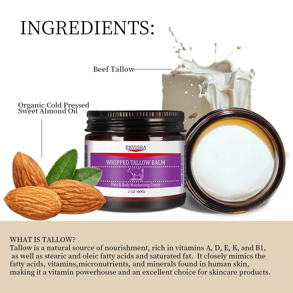 ENVISHA Whipped Tallow Balm Face Cream – Collagen & Hyaluronic