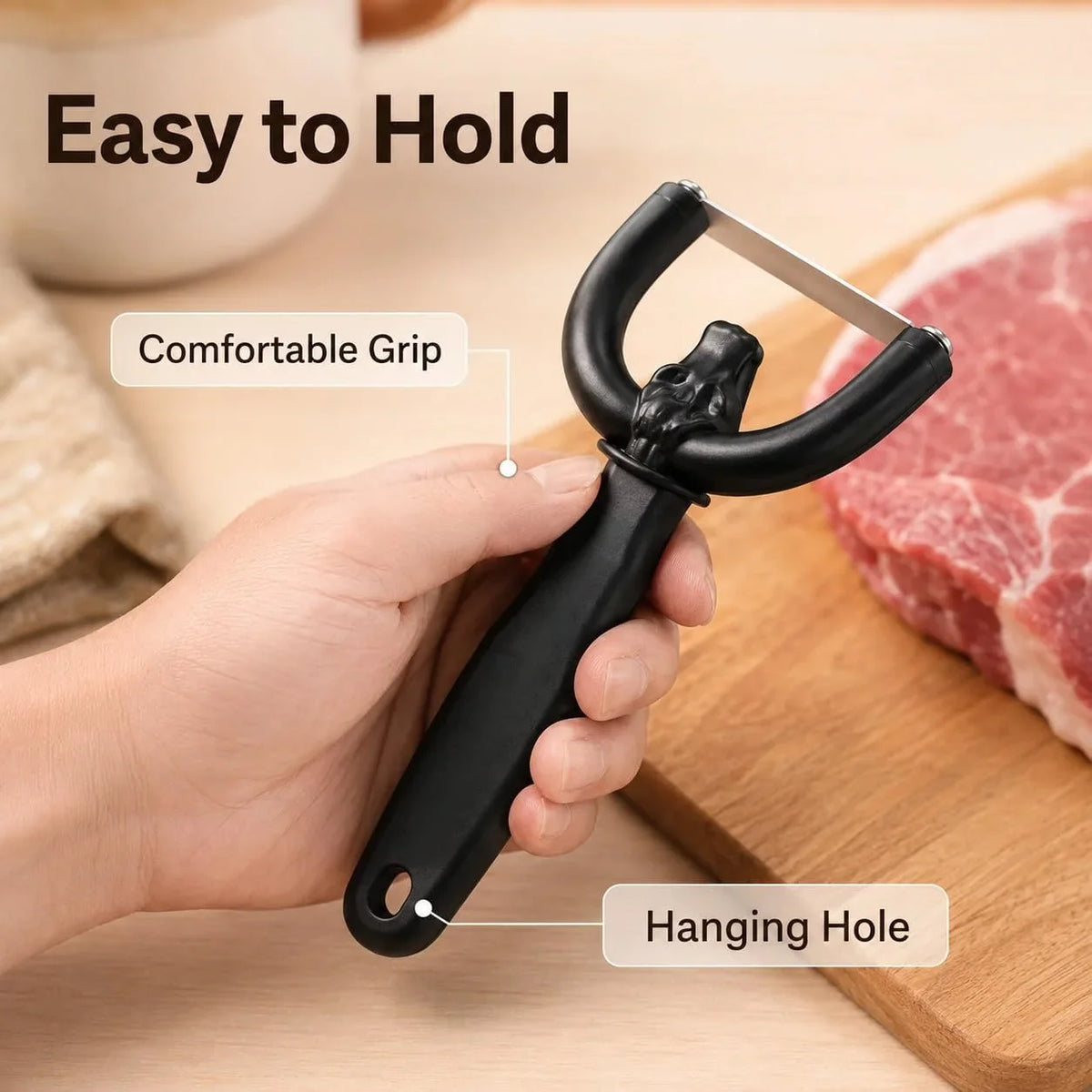 Handheld Manual Meat Slicer & Fat Trimmer – Curved Handle