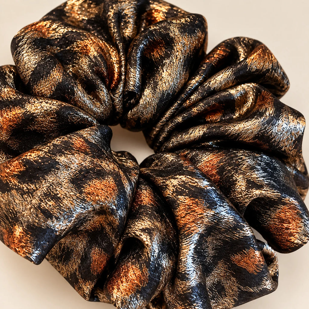 Oversized Leopard Print Scrunchie – Vintage Metallic Hair Tie