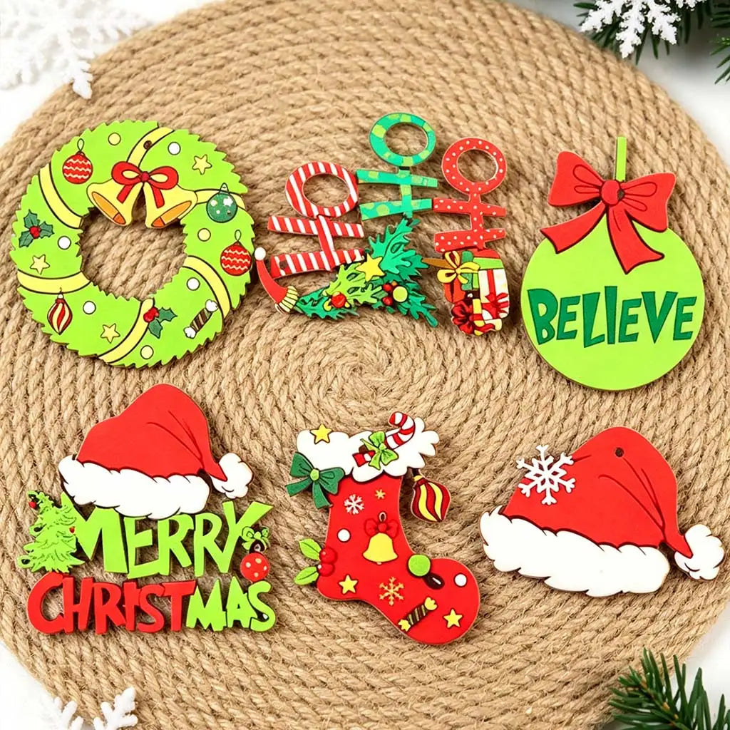 12-Pack Green Wooden Christmas Tree Pendants – Holiday Ornaments
