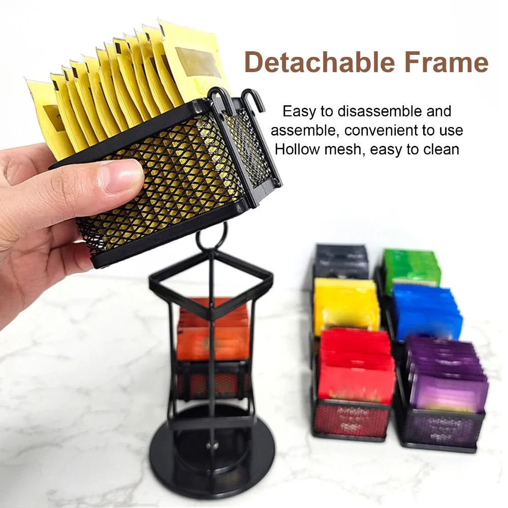 2-Tier Rotating Tea Bag Organizer – 8 Baskets, 96 Capacity