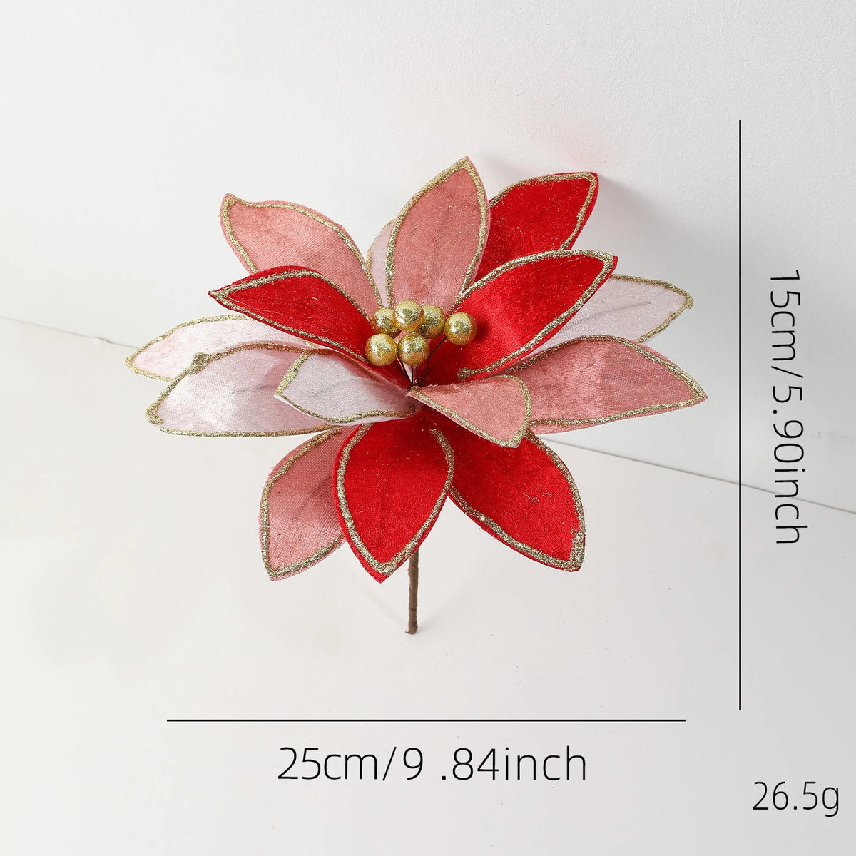 Gold Glitter Christmas Flower Garland Ornament 25cm