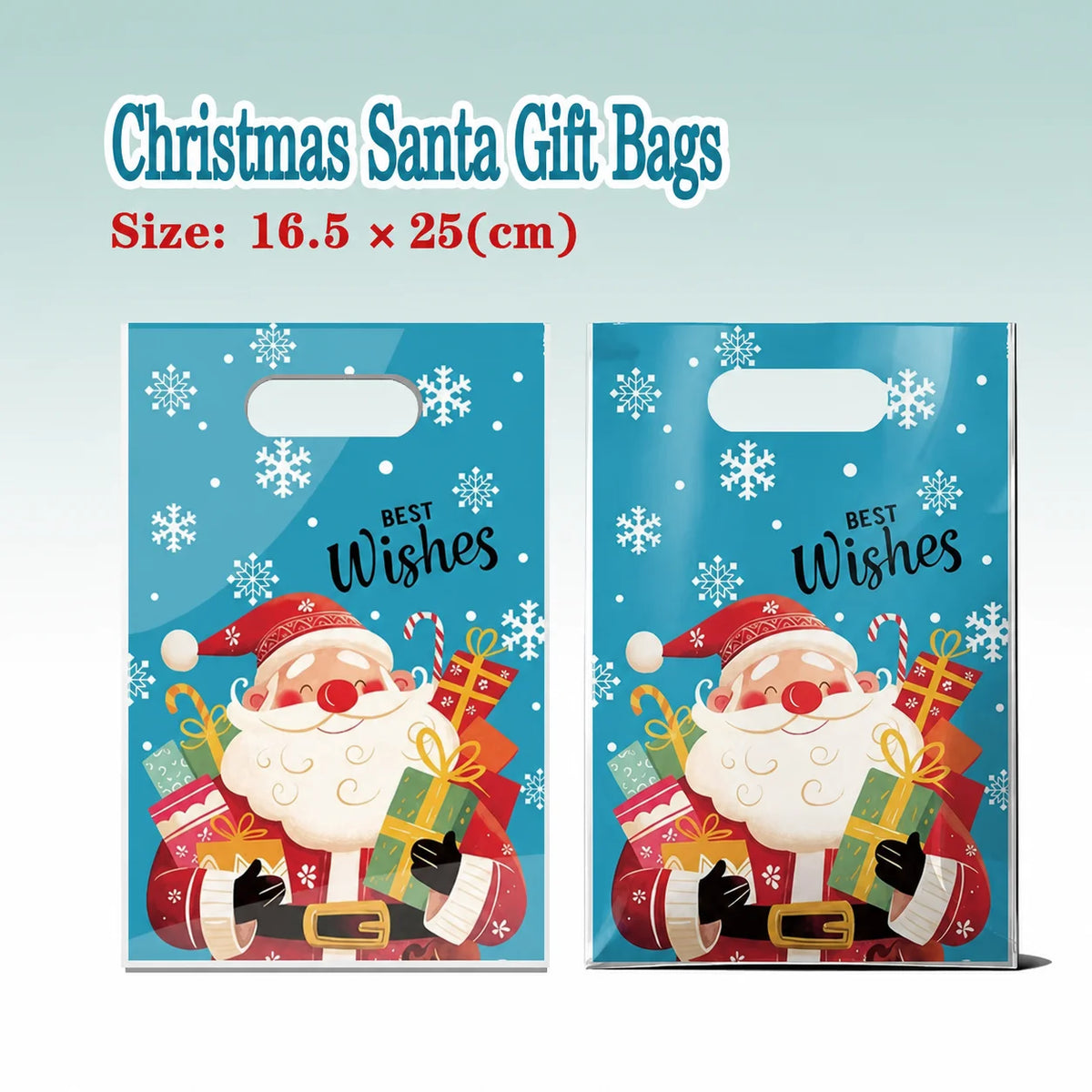 Christmas Handle Gift Bags PE Plastic 50pcs – 7 Designs