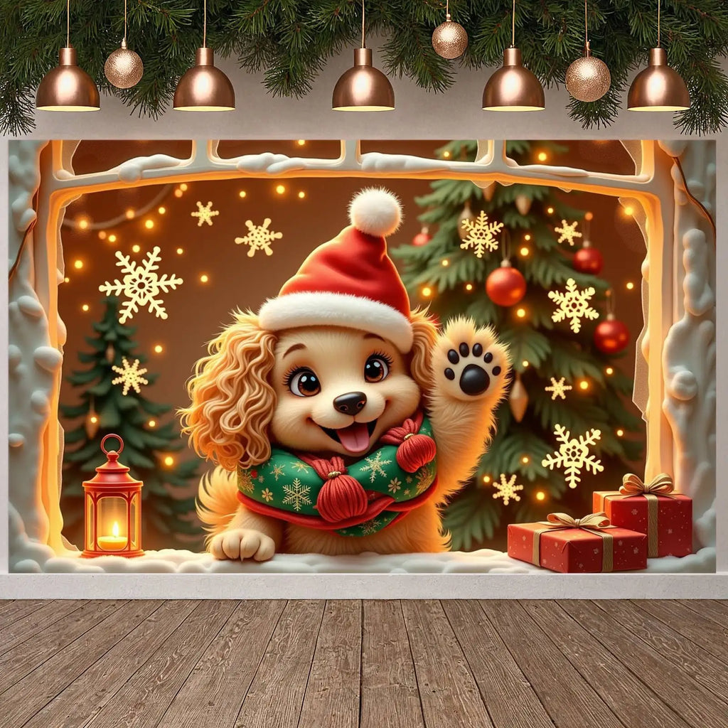 Cute Puppy Christmas Holiday Banner 180×110cm | Seasonal Decor
