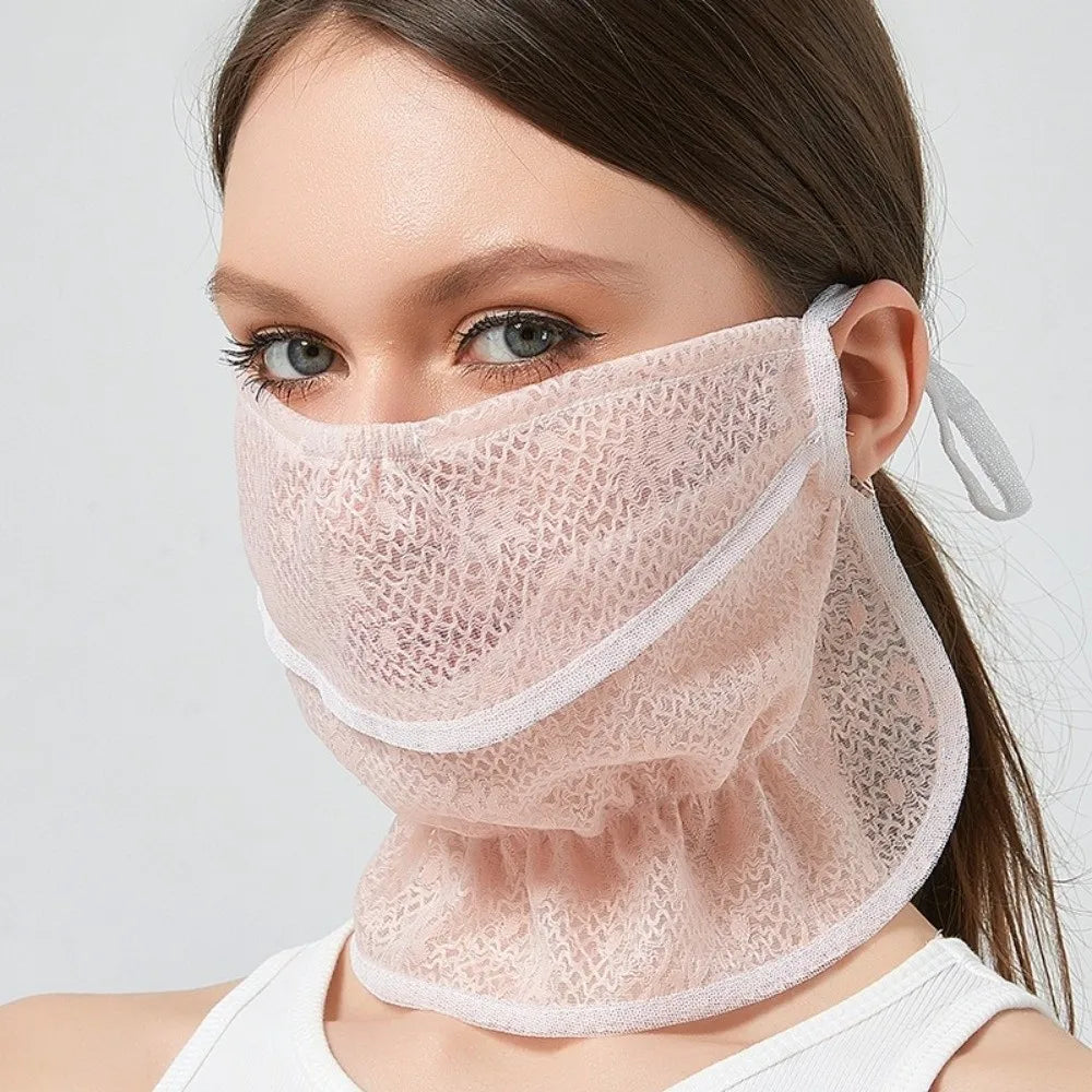 Women's Lace UV Sun Mask – Breathable Neck & Face Cover