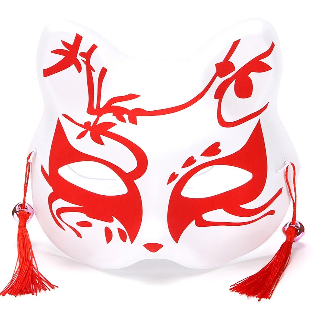 Japanese PVC Half-Face Masquerade Mask with Tassels & Bells