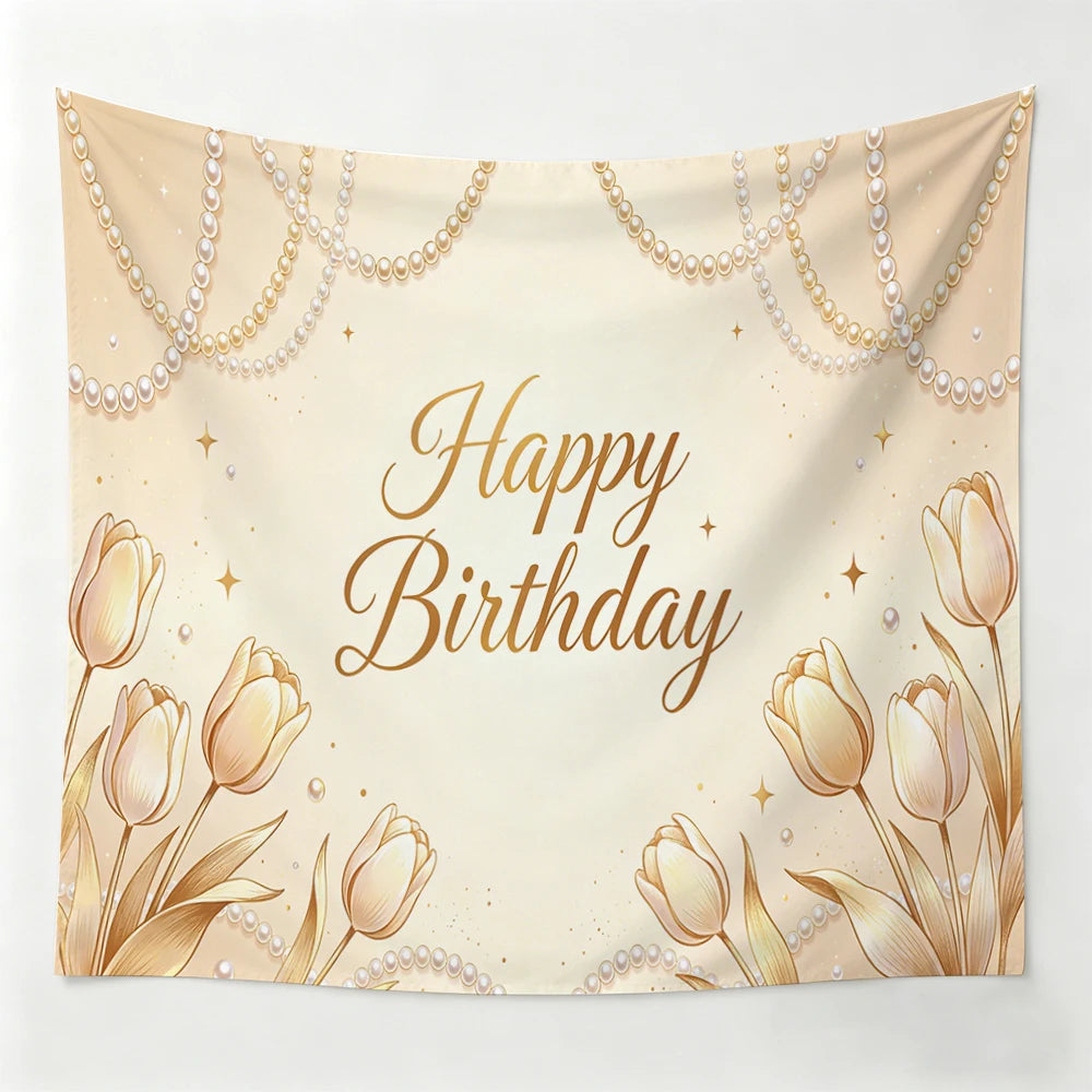 Golden Tulip Pearl Birthday Party Backdrop Hanging Cloth