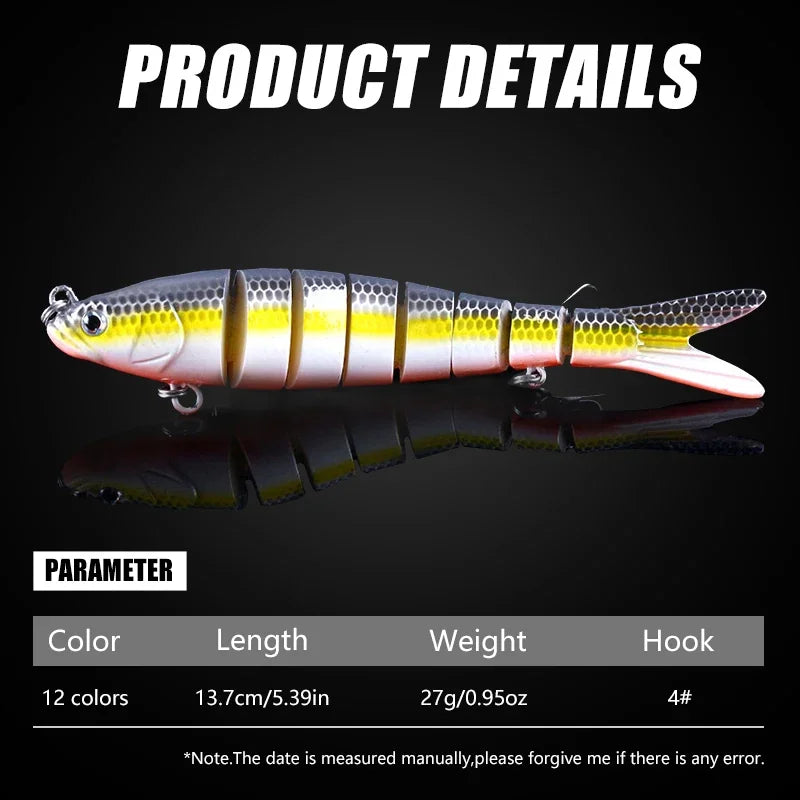 8-Segment Jointed Swimbait Sinking Wobbler – 13.7cm 27g Bass Lure